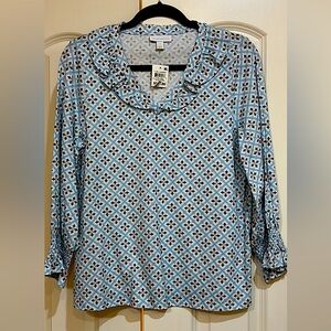 Charter Club “Lush Gardens” long sleeve blouse with ruffled collar